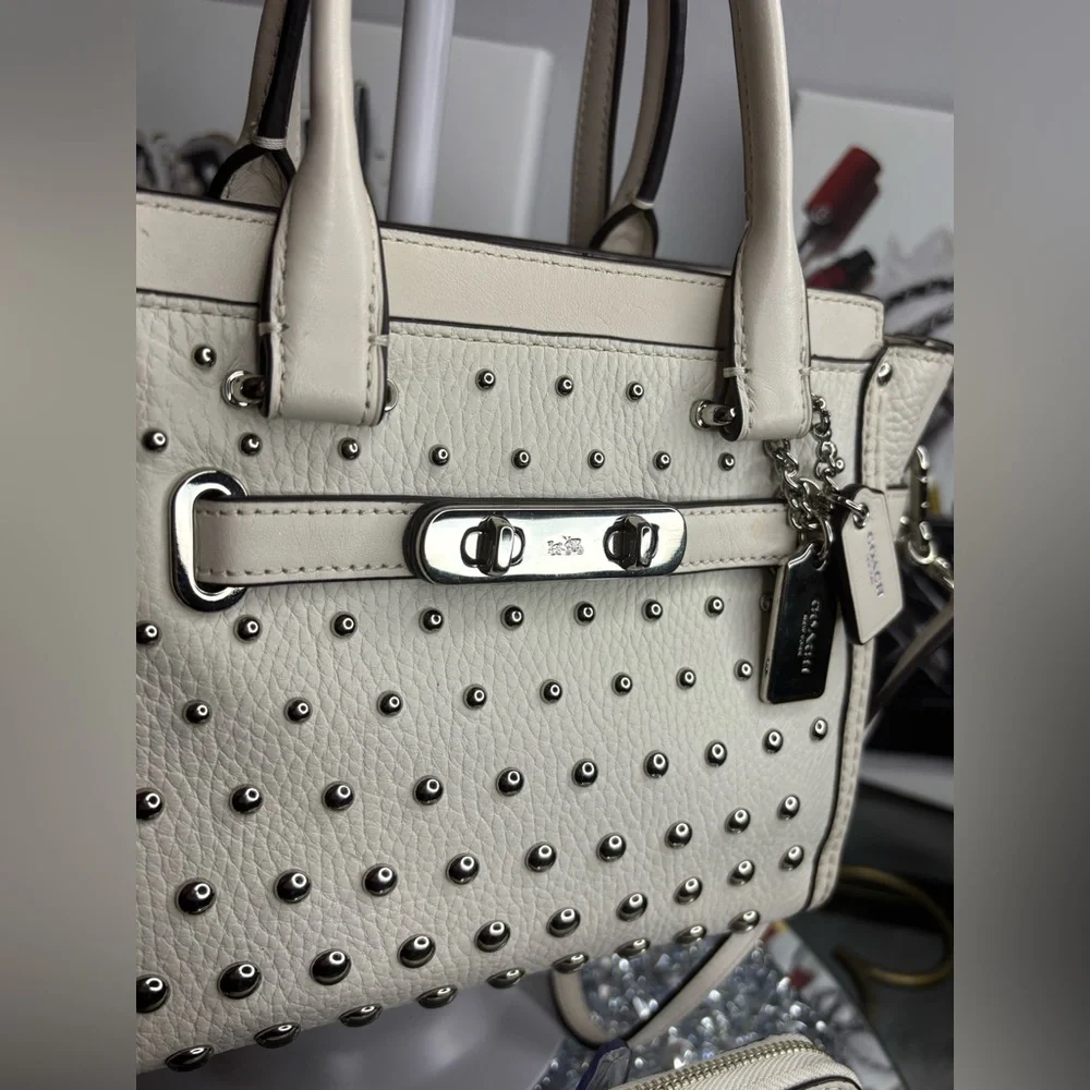 Coach Cream Studded Satchel with Matching Wallet